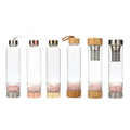 500ml Eco-Friendly Glass Water Bottle Bamboo Cover Infused Gemstone Thermal Insulation (0-6 Hours) for Drinking Travel Outdoor