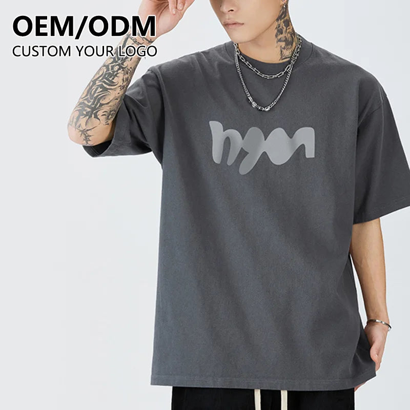 Wholesale Hip Hop Cotton Plus Size Loose Men Blank Tshirt Custom Printing Design logo Oversize Drop Shoulder T-shirt With logo