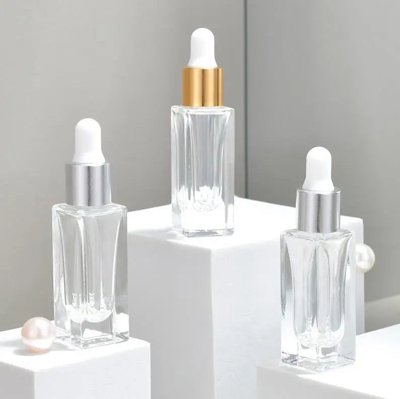 Empty Clear 5ml Square Thick Bottom Glass Dropper Bottles Essential Oil Serum Sample Bottle Cosmetic Packaging