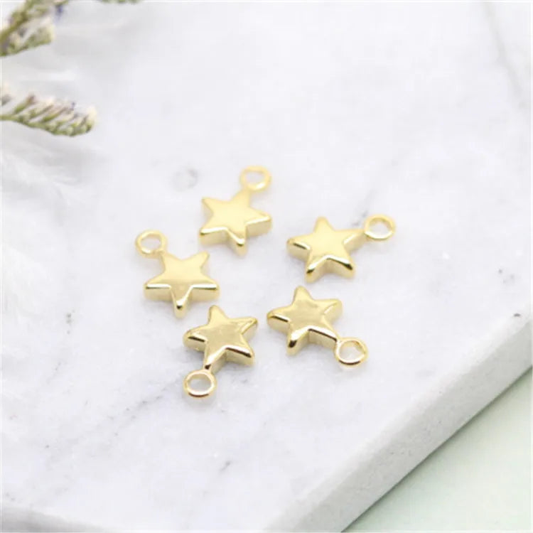 Simple Design Brass 14K Gold Plated Star Shape Trendy Women's Charm Bead