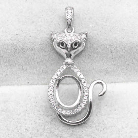 Sterling Silver 7*9mm Semi Mount Pendant Empty Frame Blank Support Setting S925 Base Holder Without Center Stone for DIY Inlay