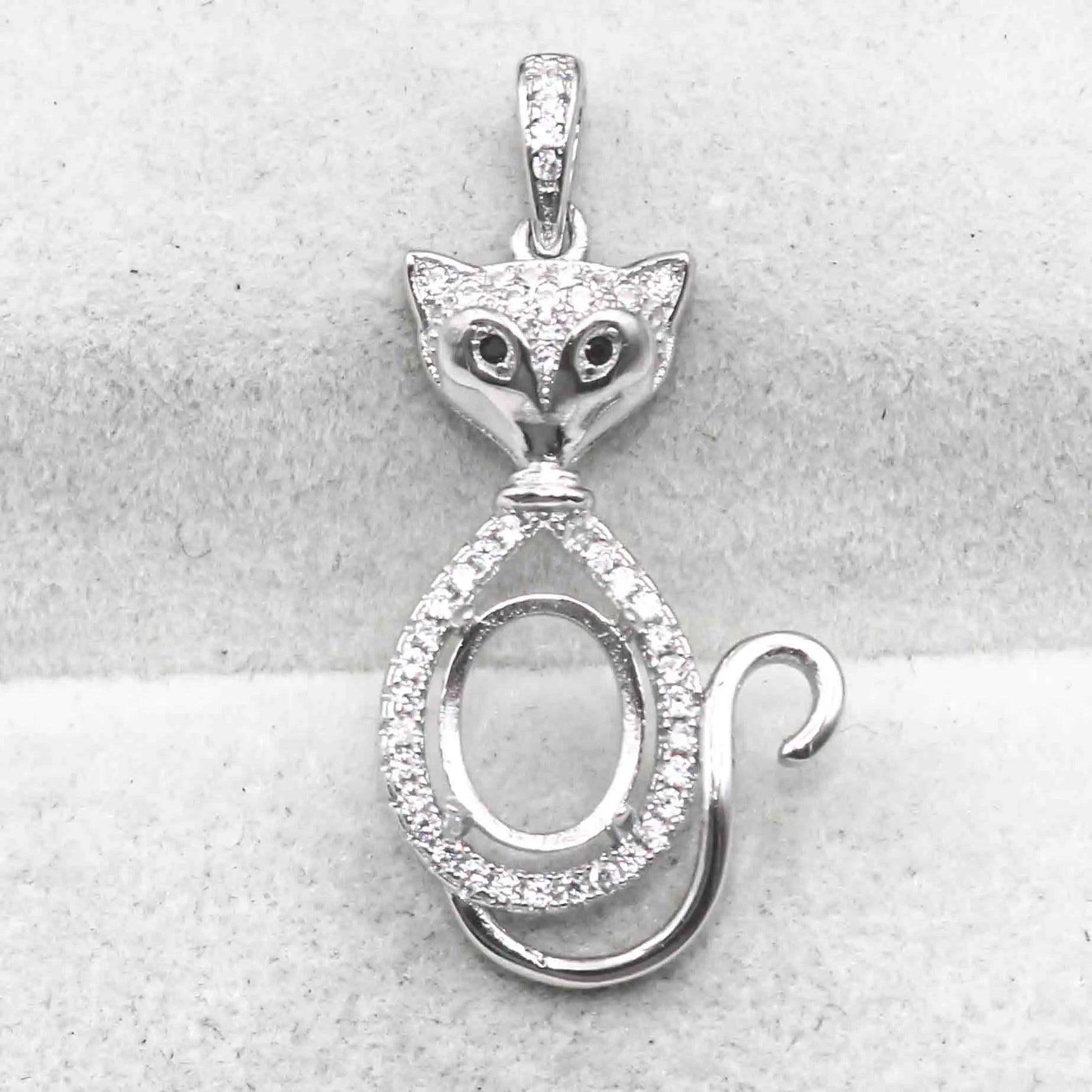 Sterling Silver 7*9mm Semi Mount Pendant Empty Frame Blank Support Setting S925 Base Holder Without Center Stone for DIY Inlay