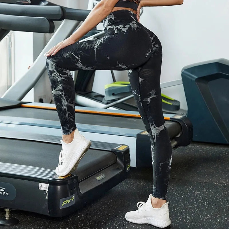 New Fitness Sports Seamless Butt Lift High Waist Yoga Pants Belly Slim Women Tie Dye Yoga Leggings Print Pattern Female 10 90