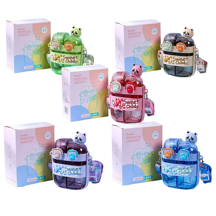 2025 Back to School Tomatodo Double Water Bottle 2 Compartment Plastic Cups With Straw for Kids School Custom Logo