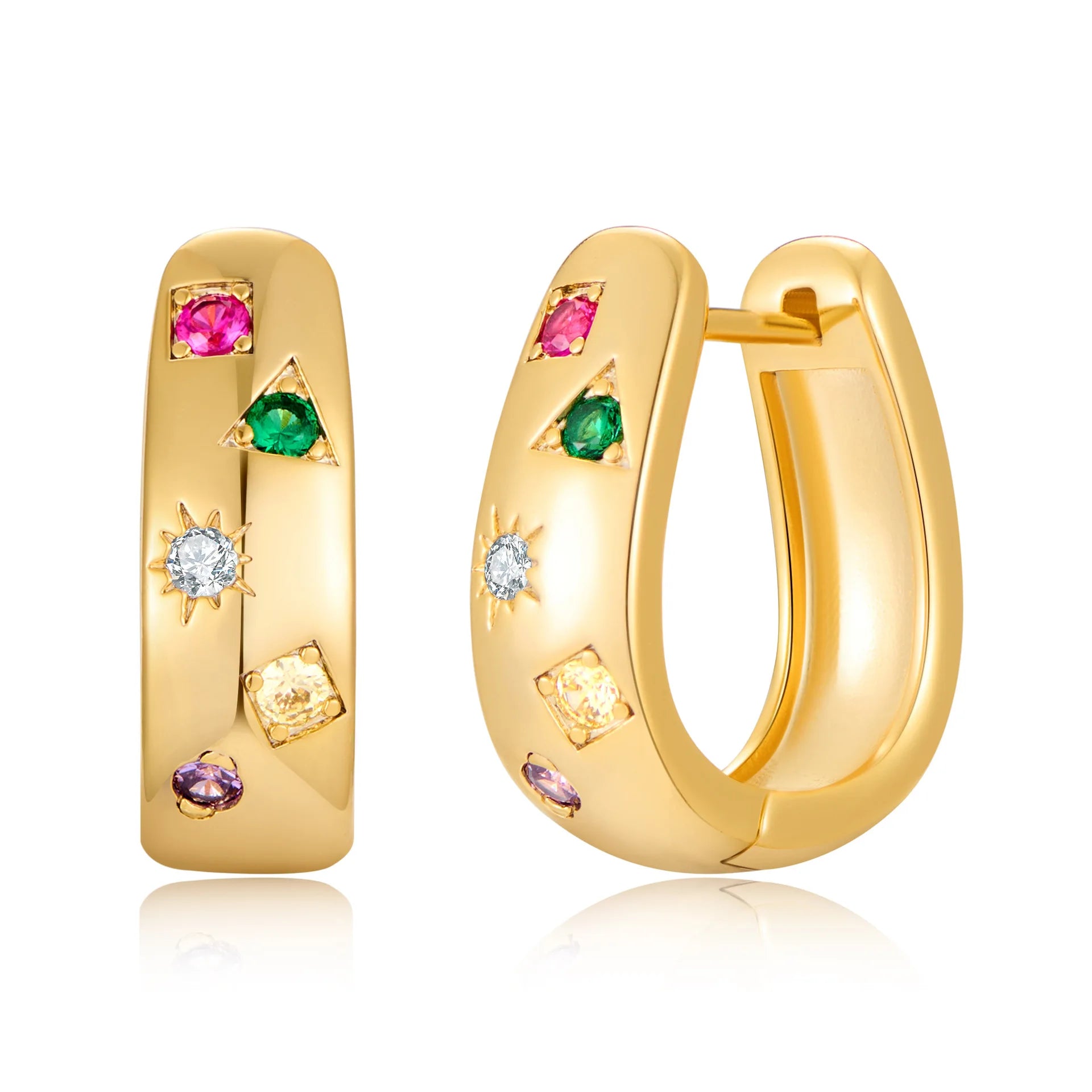 Women's Geometric Elegant Hoop Earrings Gold-Plated Brass Colorful Cubic Zirconia Rhinestones Trendy Jewelry for Party & Wedding