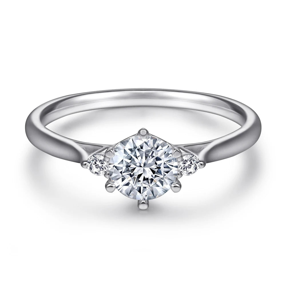 Classic Solitaire Round Cut 6.0mm Rose Gold Plated 925 Sterling Silver Wedding Ring Finger for Female
