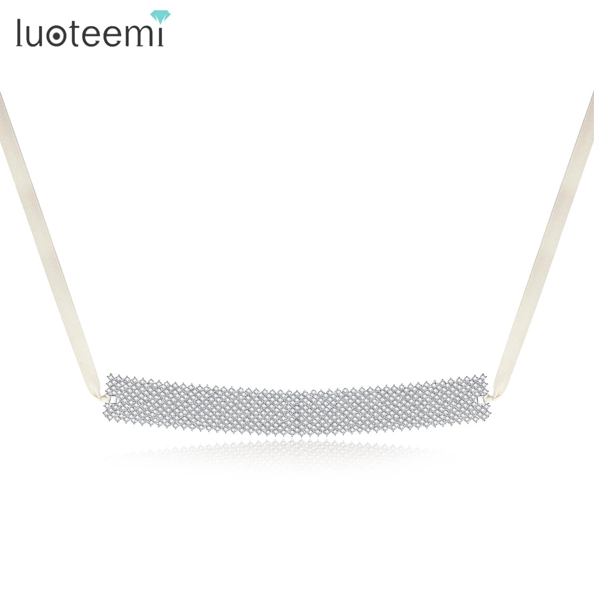 LUOTEEMI Dainty Luxury Square Chunky Chian Full of Zircon Fashion Silver Tone Choker Women Necklace Jewelry