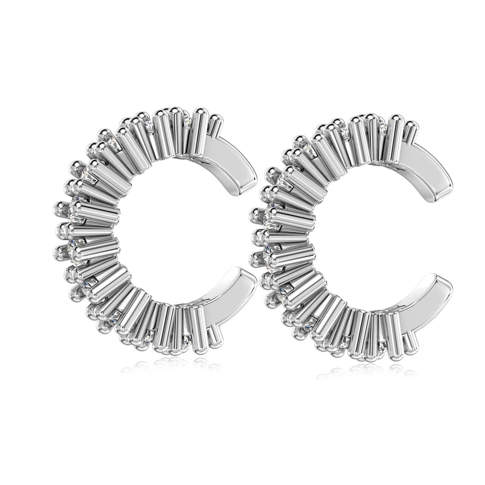 Dylam Lightly Luxury S925 Silver Rhodium 18K Gold Plated Fine Fashion Eternity 5A Cubic Zirconia C Shape Cuff Earrings for Women