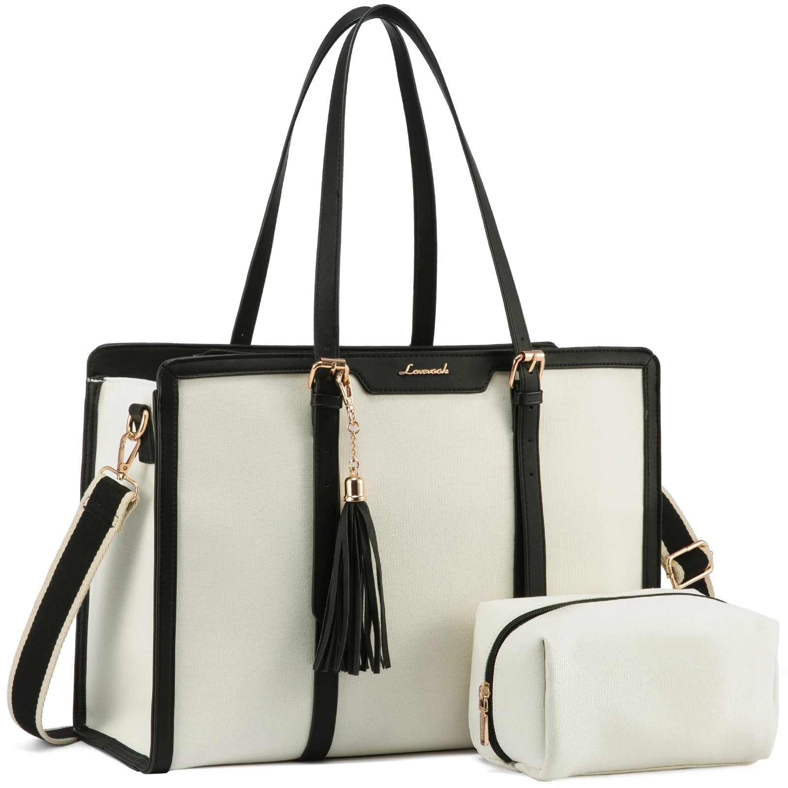 LOVEVOOK Large High Quality PU Leather Canvas Laptop Tote Bag School Shopping Casual Handbag Shoulder Crossbody Bags for Women