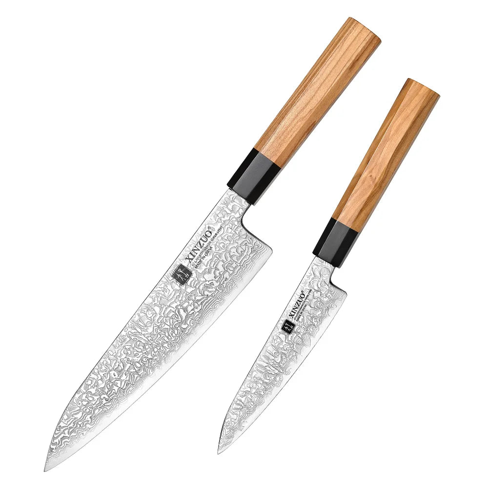 XINZUO Professional Sharp Chef Knife Set 67 Layers Damascus Steel Olive Wood Kitchen Knives