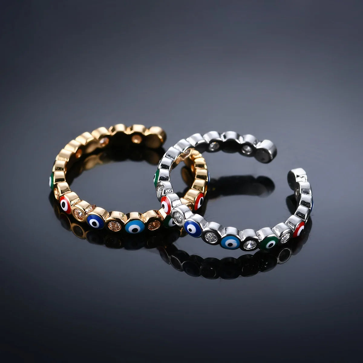 Wholesale Mixed Color Gold Plated Evil Eyes Ring Print Micro Inlay Zircon Fashion Charm Rings for Women Wedding Party Jewelry