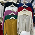 Stock Knitwear Cardigan Sueter De Punto Para Mujer Cuello V Con Manga Larga Acanalado De Manga Custom Brand Label