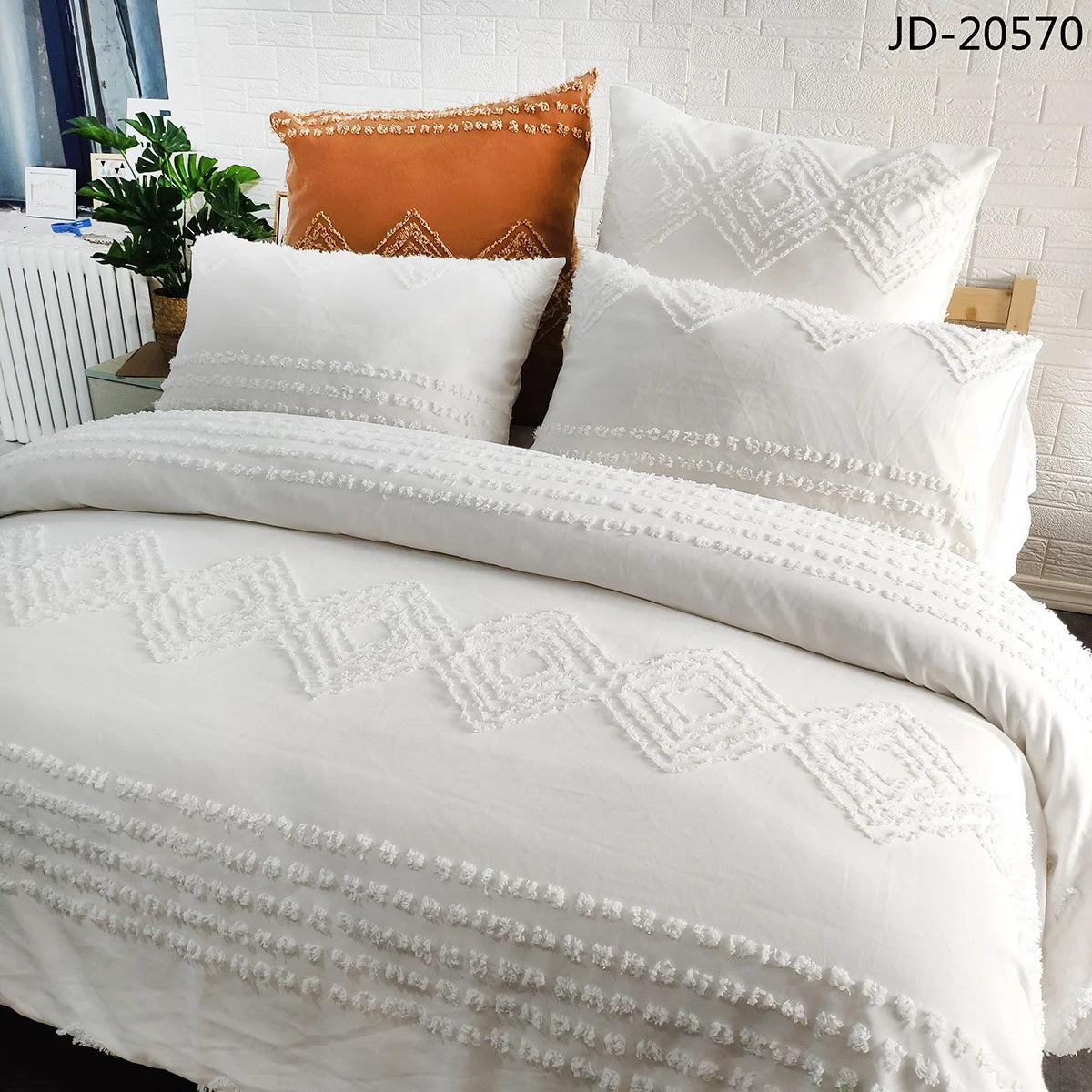 QDTEX Hot Sale Super Soft 100% Polyester Cut Flower Design Geometric Tufted Microfiber Duvet Cover Set Hotel Home Bedding Set