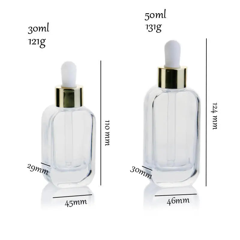 Customize 30ml 50ml 100ml Clear Flat Glass Bottle with Pump for Skin Care Cream and Face Masks for Screen Printing