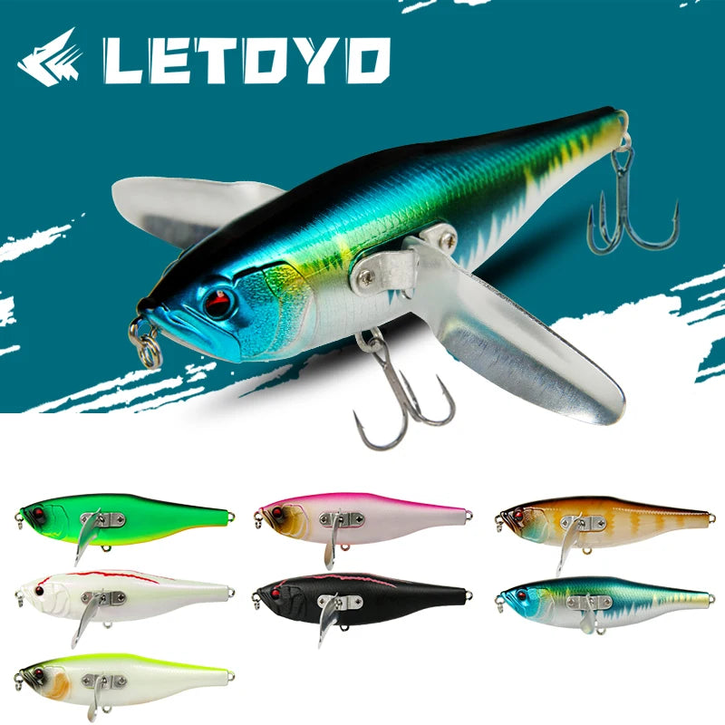 LETOYO LHB037 Topwater Floating Fishing Lure 114mm 32g ABS Plastic Hard Bait Popper Lure Propeller Wobblers