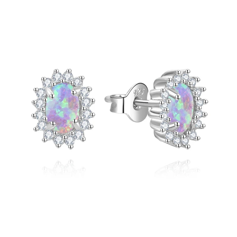925 Sterling Silver Opal 4*6mm Oval Shape Small Jewelry Earring Stud