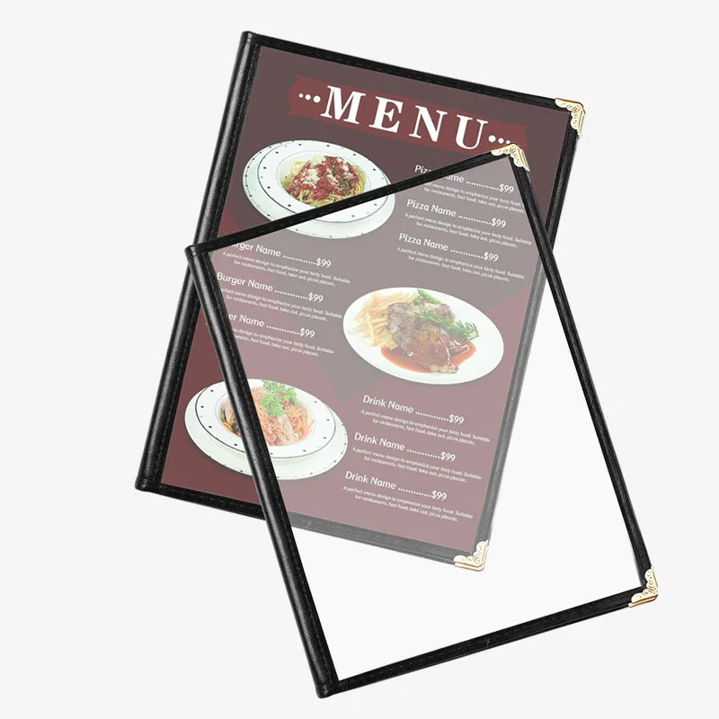 Wholesale Restaurant A4 PVC Transparent Plastic Menu Covers 1/2/3/4/6/8 Pages Clear Viewing Surfaces 8.5*11inch Menu Holder
