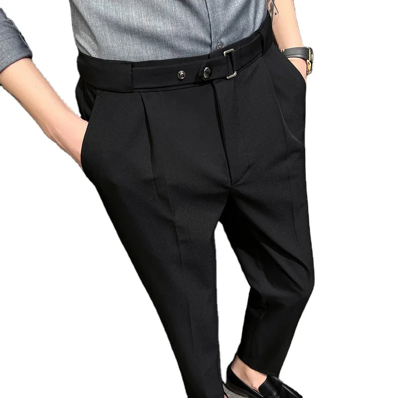 New Casual Loose Men's Nine Point Trousers Solid Color Micro-elastic Breathable Large Size Straight Suit Pant