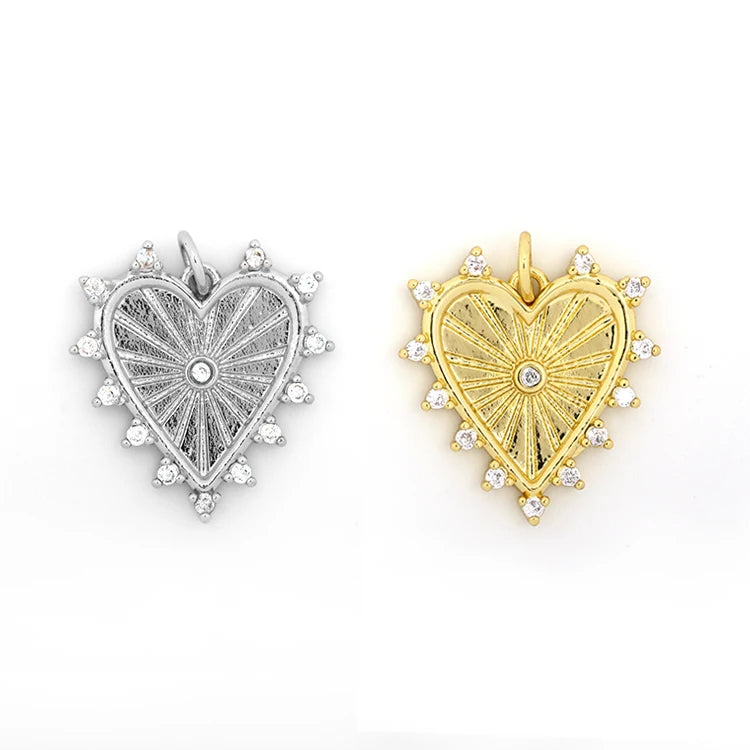 18K Brass Gold Plated Trendy Heart Pendant Charm with Cubic Zirconia for Jewelry Making