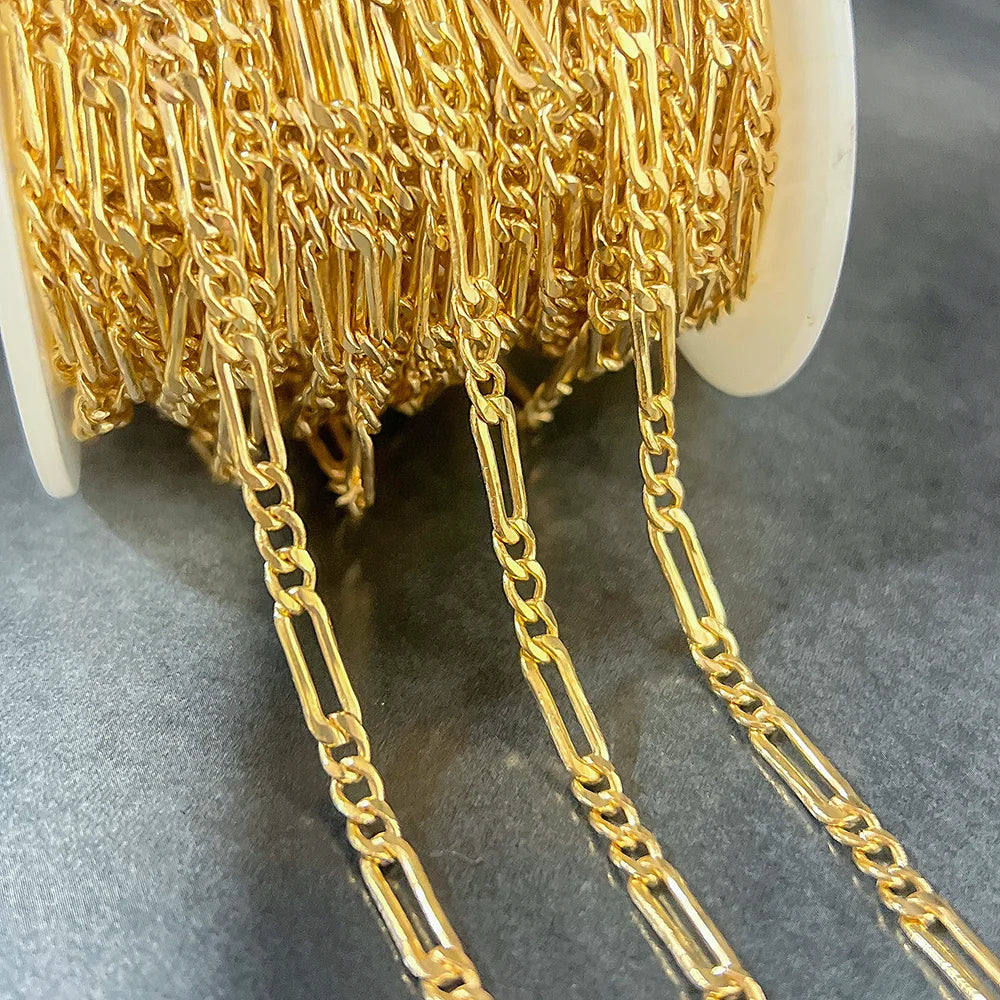 Non Tarnish Bulk Chain Permanent Jewelry Bracelet Necklace 3.5mm Gold Filled 3+1 Figaro Chain