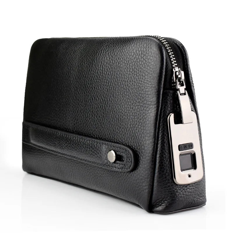 Men's Fingerprint Lock Bags for Men Leather Hand Bag Anti-Theft Male Long Money Wallets Mobile Phone Pouch Men Messenger Bag