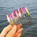 HZ Witch Moon HZ Natural Crystal Rainbow Red Sky Blue Bride Hairband Silver Thread 20 Tooth Comb Brides Hair Combs