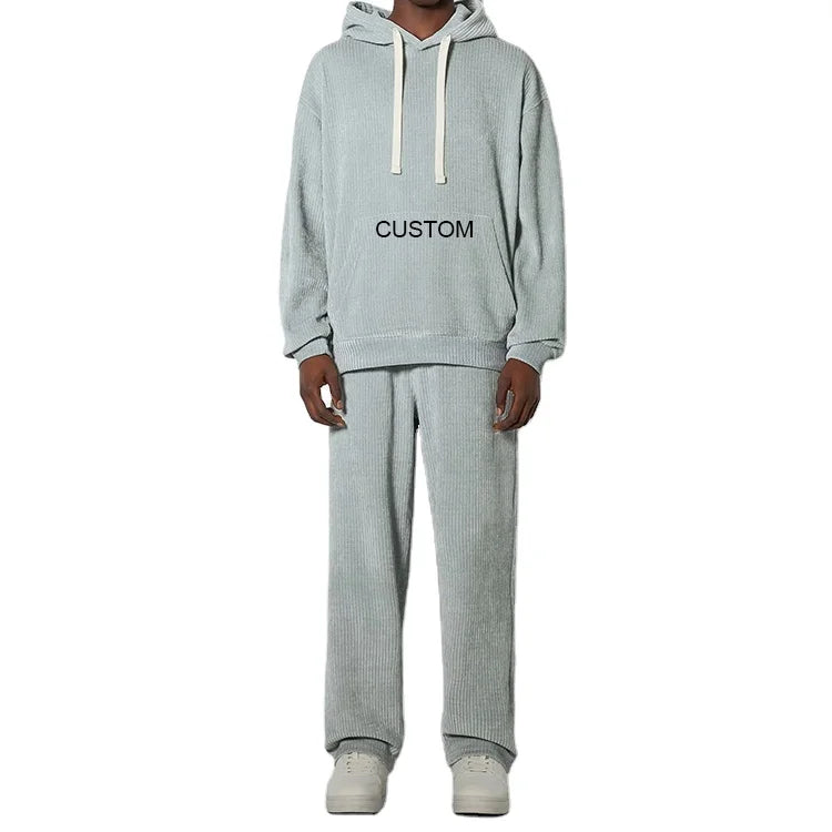 Casual Men's Tracksuits Oversized Custom Embroidery logo Corduroy Winter Sweatpants and Hoodie Set Oversize Tracksuit