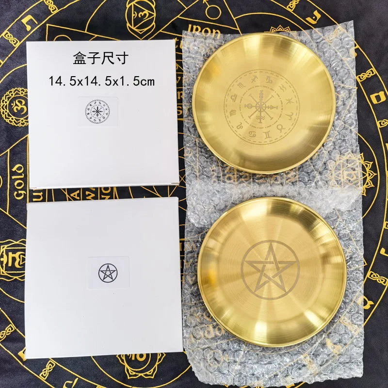 New 14cm Three-phase Moon Pentagram Decoration Metal Candlestick Setting Tarot Ceremony Meditation Surroundings