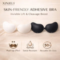 Women's Reusable Push-Up Solid Color Full Cup Sponge Bra Invisible Backless Strapless Breathable Front Closure Woven Thin