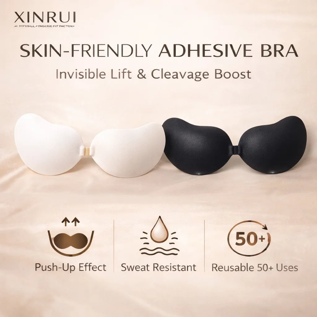 Women's Reusable Push-Up Solid Color Full Cup Sponge Bra Invisible Backless Strapless Breathable Front Closure Woven Thin