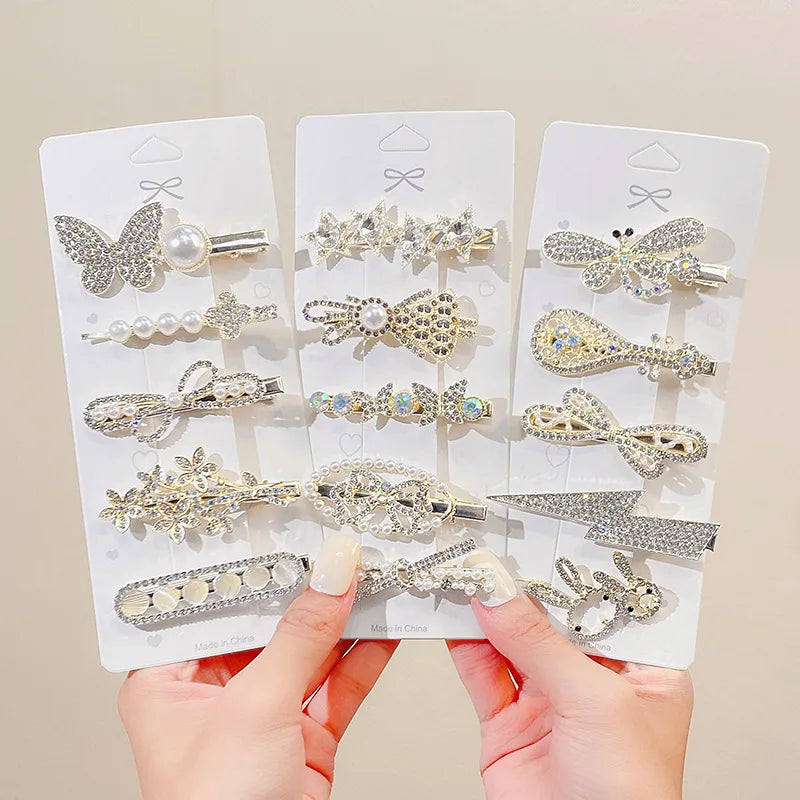 2022 Summer Silver Crystal Pearl Hair Pins for Women Bride Flower Style Hair Accessories Made of Alloy for Girls