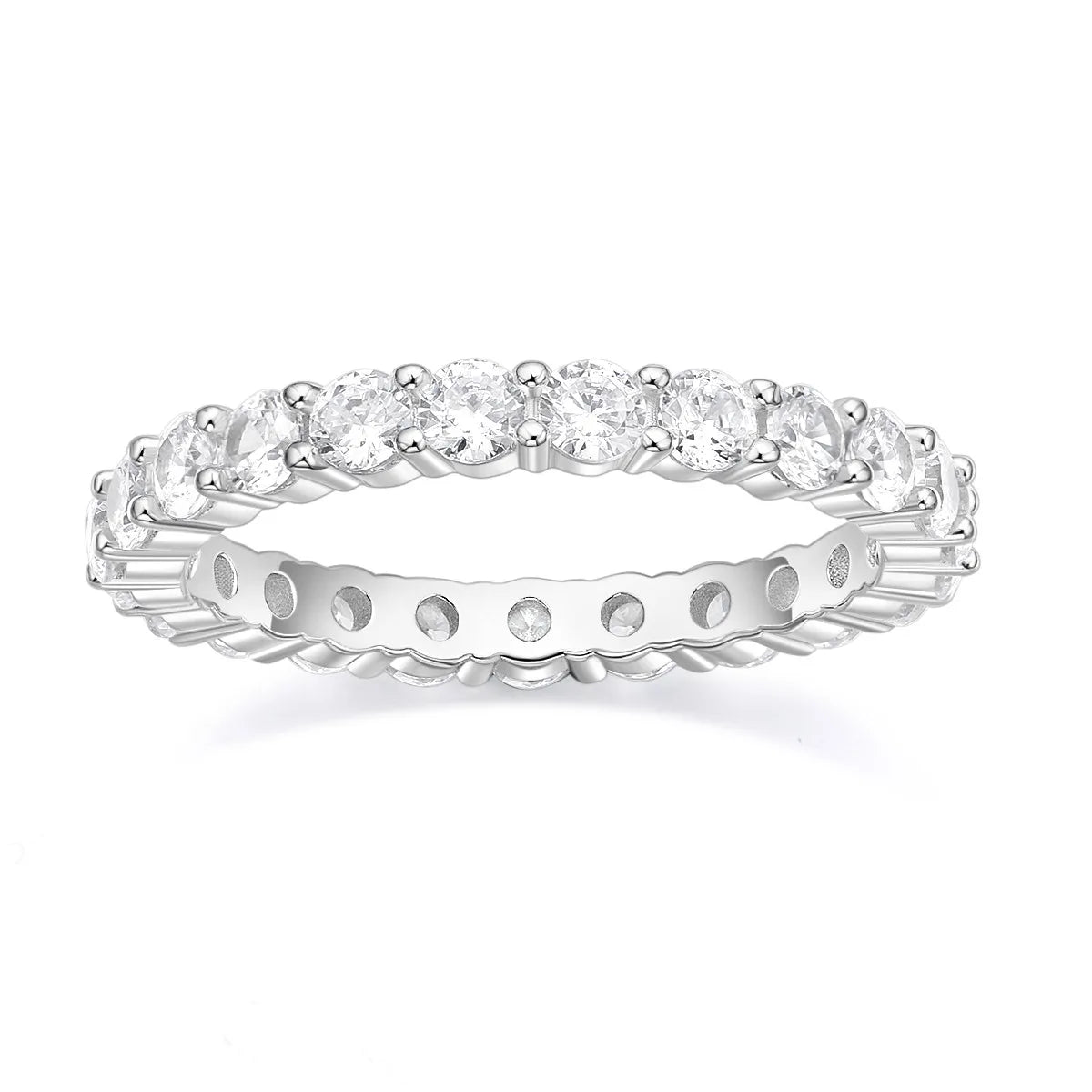 OAHLAN 3mm Trendy 925 Sterling Silver Women Wedding Band Round Cubic Zirconia Full Eternity Stackable Engagement Ring Size 3-11