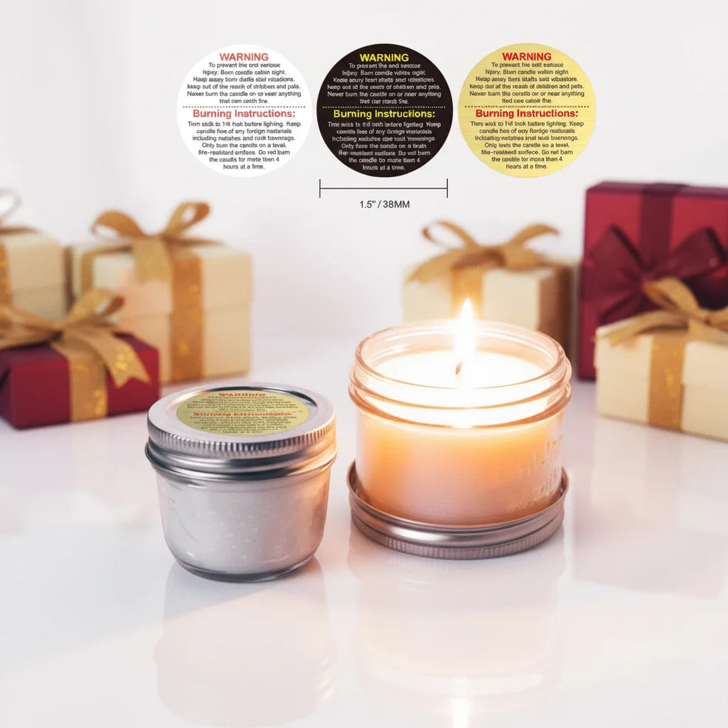 Custom Printed Gold Foil Warning Labels for Candle Jars Waterproof Cosmetic Adhesive Stickers Premium Packaging