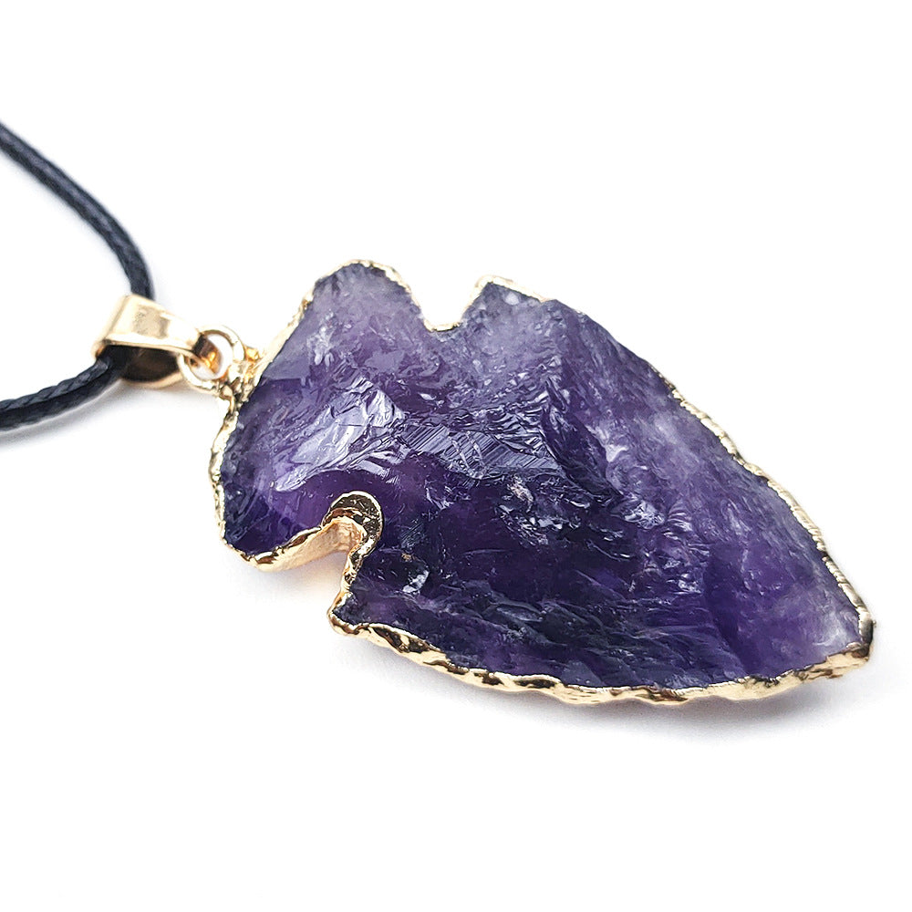 HZ Wholesale Stone Amethyst Arrowhead Gold Electroplated Edge Charm Pendant Stone Pendants Jewelry