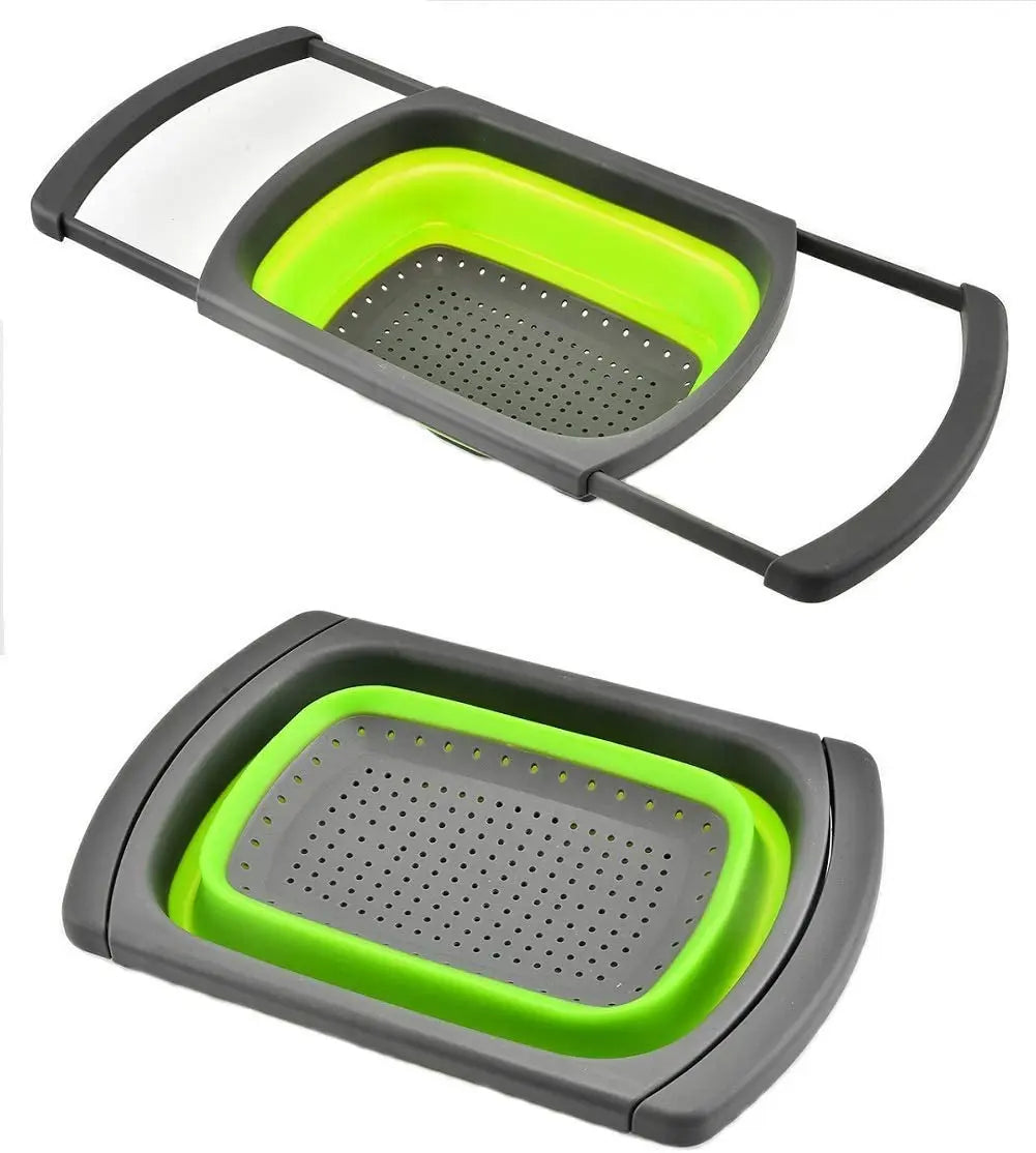 Collapsible Colander With Extendable Handle Vegetable Fruit Colanders Strainers Basket Container for Easy Washing in the Sink