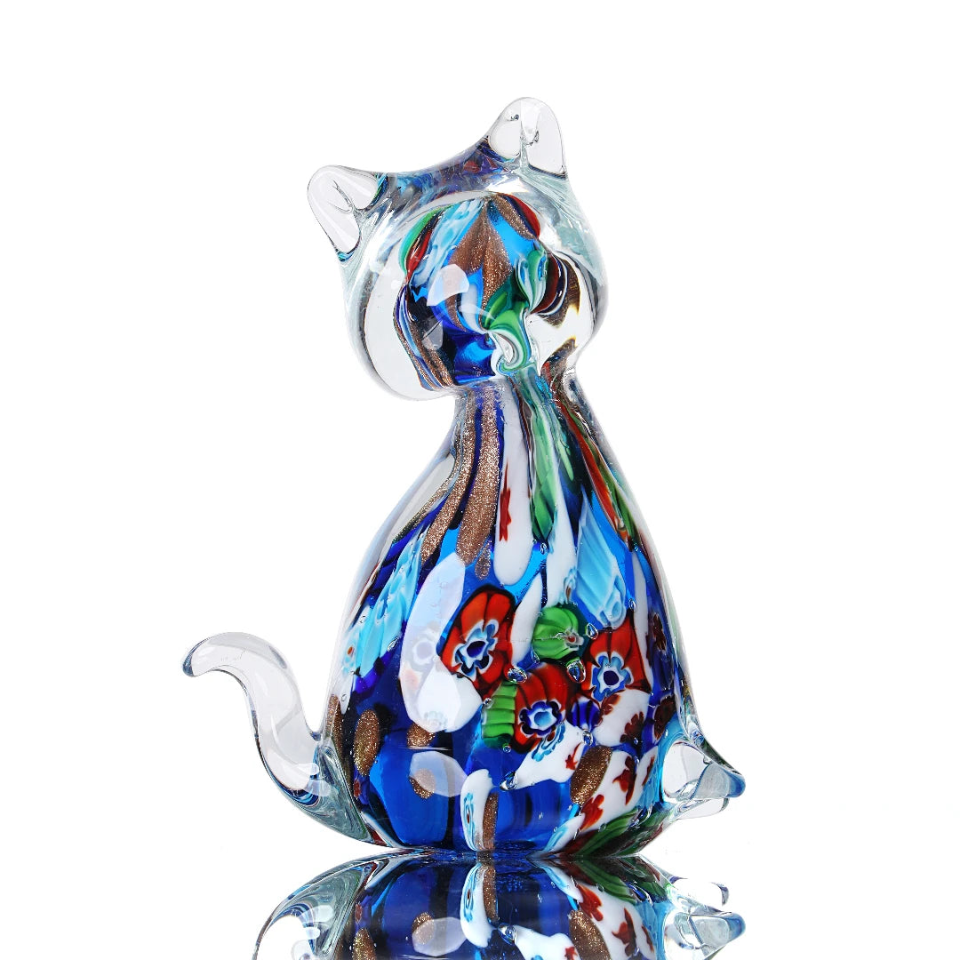 Hand Blown Glass Cat Figurines Christmas Handcrafted Ornaments