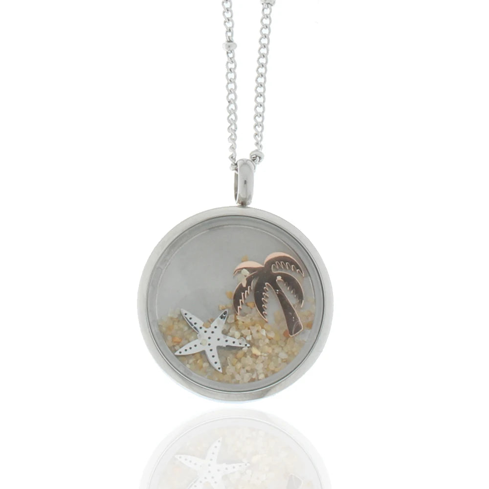 Fashion Stainless Steel Lockets for Man Women Starfish IDY Sands clear Glass Stone Locket Necklace Custom