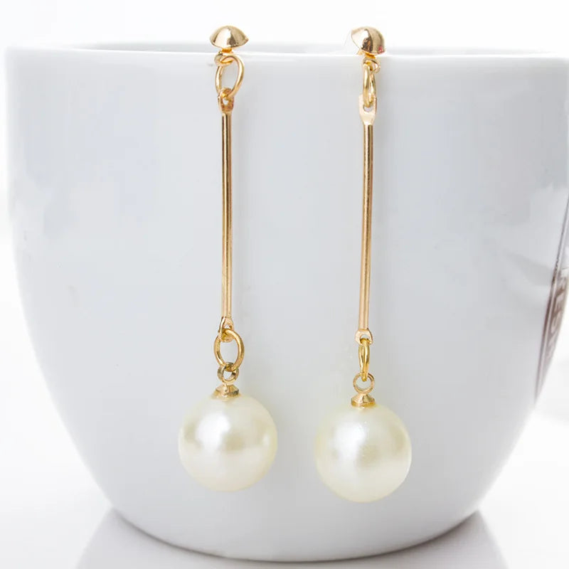 Factory Sells Lady Long Pearl Earrings Classic Gold-plated Pearl Drop Earrings Crystal Diamond and Pearls