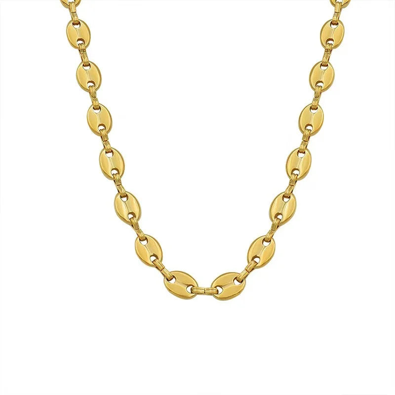 Women Vintage Choker 18K Gold Plated Stainless Steel Coffee Bean Necklace Bracelet Chains Tarnish Free Pig Nose Chains