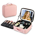 Makeup Bag Travel Makeup Case with LED Lighted Mirror Cosmetic Organizer Storage Brush Holder for Toiletry Jewelry Gift
