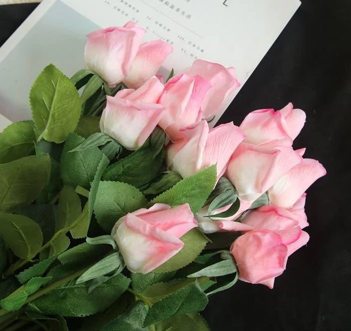 O-X809 Wedding Supplies Wholesale Real Touch Latex Flowers White Pink Real Touch Single Roses Buds Artificial Roses With Stem