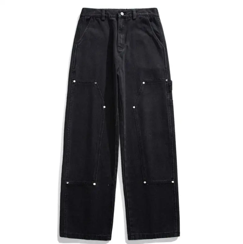 RNSHANGER Y2K Fashion Vintage Black Stacked Jeans Cargo Pants for Men Casual  Clothes Hip Hop Long Trousers Wide Leg Pant