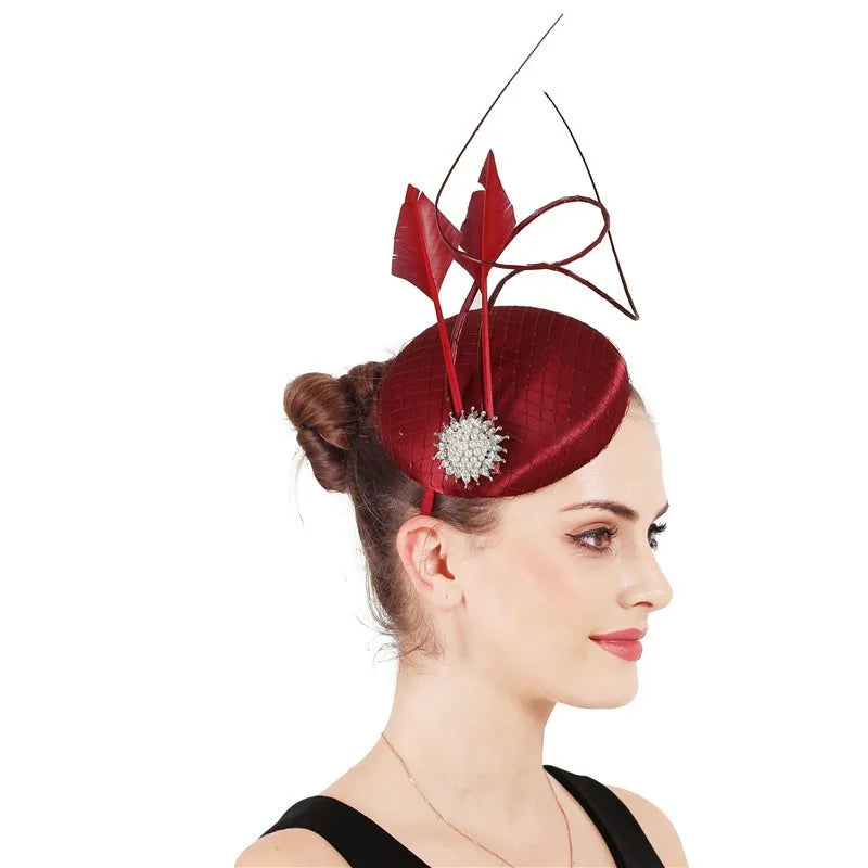 Fashion Ladies Elegant Diamond Feather Party Satin Pillbox Fascinators for Women Formal Hats Kentucky Derby Hat Headband