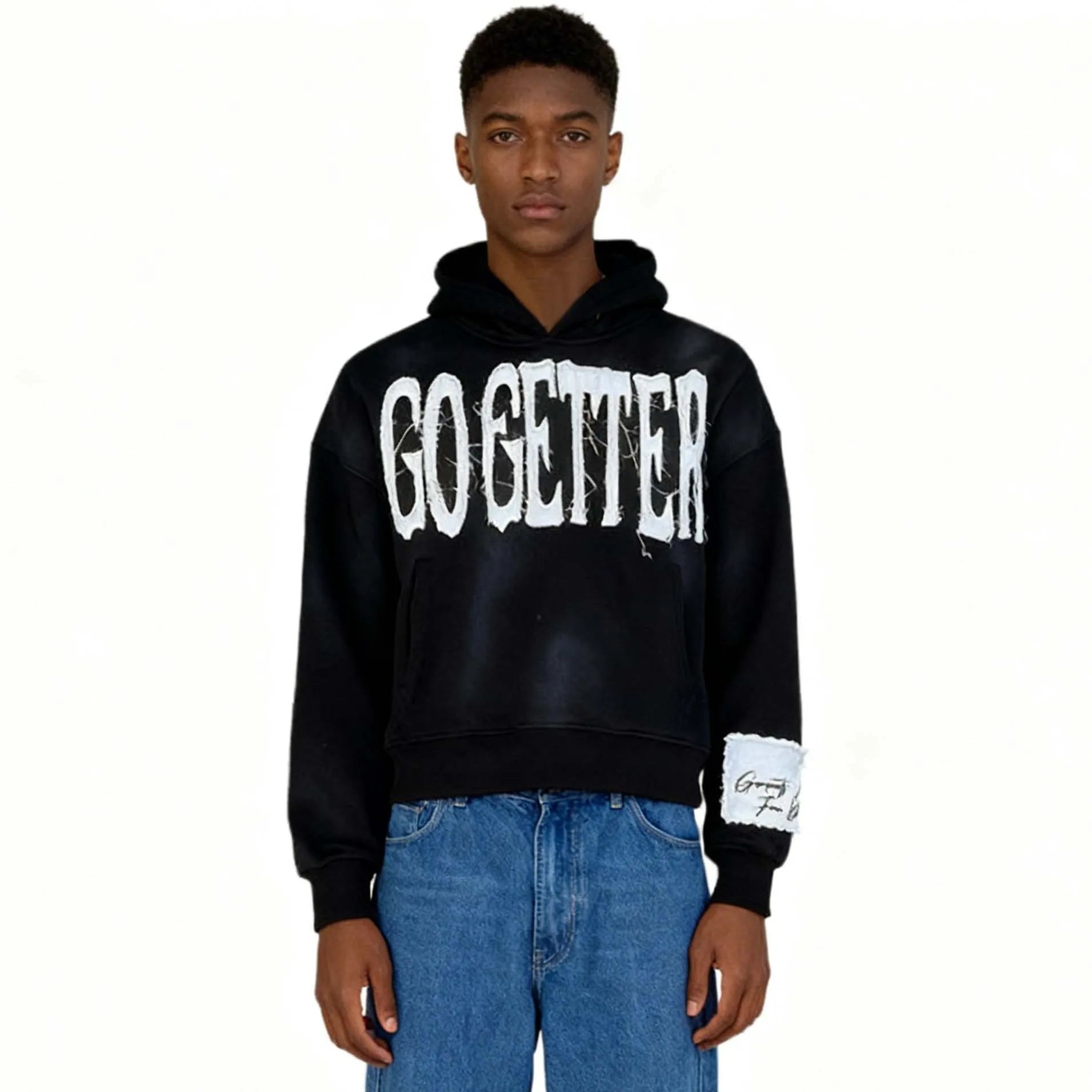 Factory Custom Disstressed Men'S Hoodies Oversized Sun Faded Stone Acid Wash Cropped Vintage Pullover Patch Embroidery Hoodie