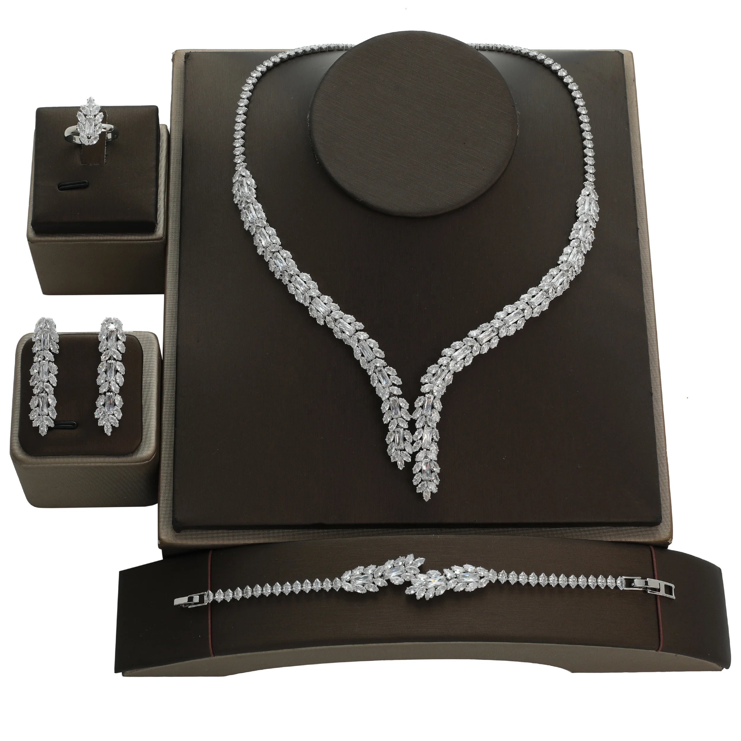 Echsio Fashionable Wedding Bridal Jewelry Set Wholesale Party Prom Copper Cubic Zircon Accessory Drop Shipping for Women BN7945