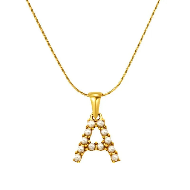Women's Fashion 18k & 24k Gold Plated Stainless Steel Snake Bone Chains Imitation Pearl Stone Letter Necklace for Gift Occasions