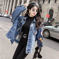 Women'S Ripped Denim Jacket Mid-Length Denim Jacket