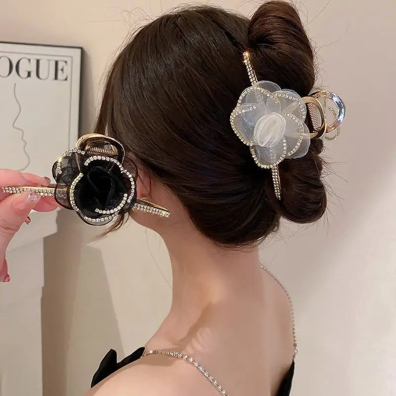 Women Elegant Camellia Hair Claw Clips Wedding Accessories Hairpin Chic France Handmade White Flower Hair Ties Bow Knot Barrette