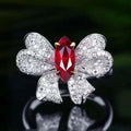 SGARIT Gemstone Jewelry Ruby Butterfly Ring AIGS Certificate 18K White Gold 1.55CT Marquise Shape Natural Red Ruby Design Ring