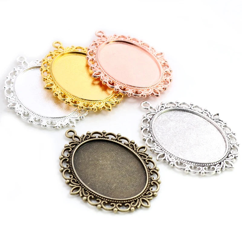 30x40mm Inner Size Oval Pendant Bezel Trays Double Side Cabochons Blank Base Setting DIY Jewelry Making Findings